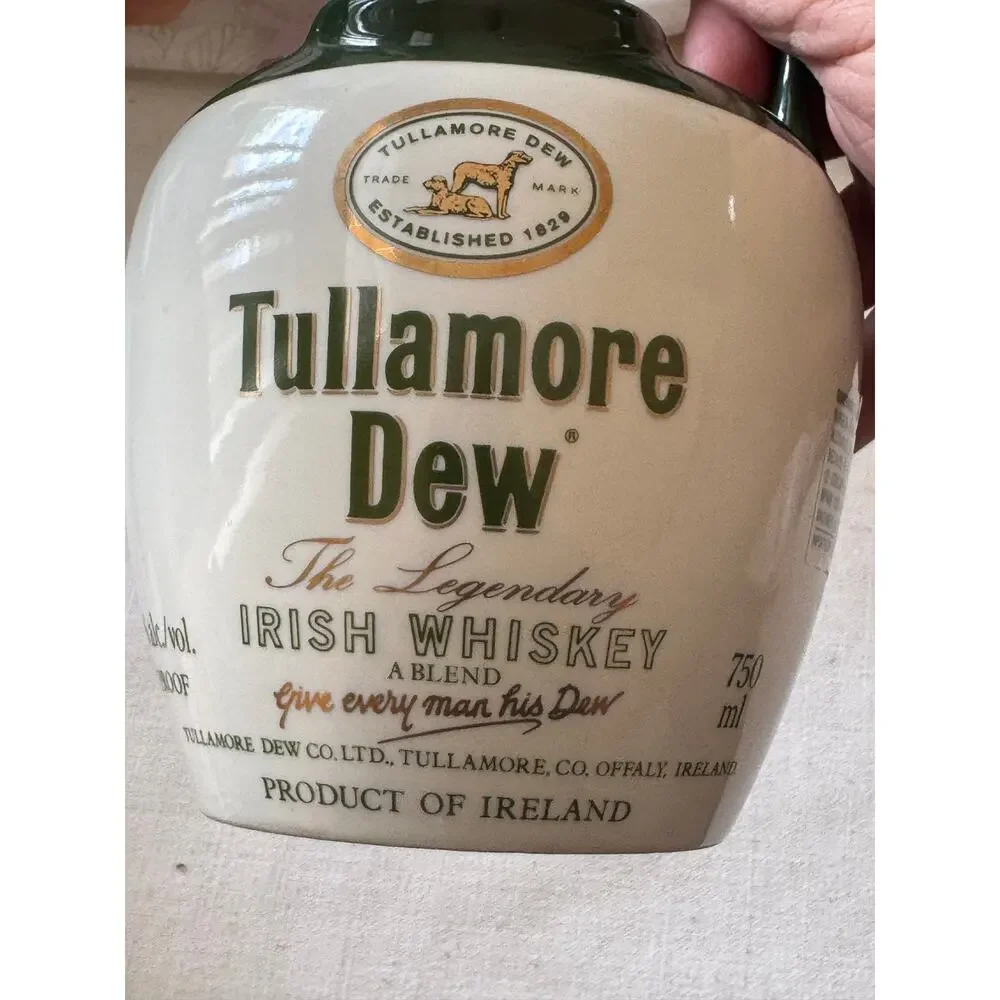 Vintage Tullamore Dew Uisge Baugh Irish Whiskey Ceramic Decanter Jug Ireland